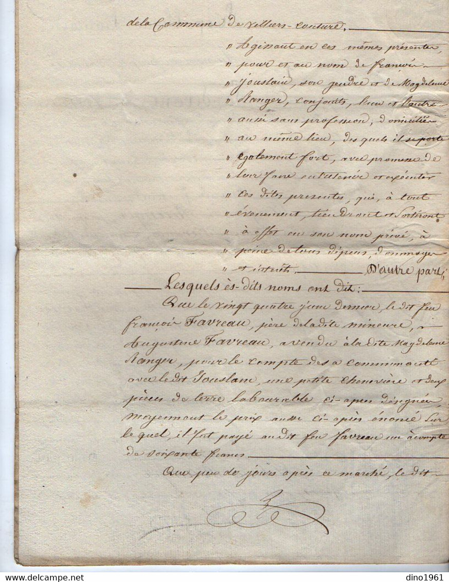 VP21.154 - FONTAINE CHALENDRAY - Acte De 1853 - Vente De Terre Sise à VILLIERS COUTURE Par Mr FAVREAU à Mr RANGER - Manuscrits