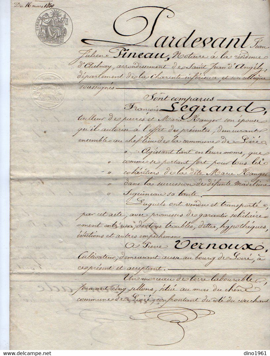 VP21.155 - AULNAY - Acte De 1849 - Vente De Terre Sise à LOIRE Par Mr LEGRAND à Mr VERNOUX - Manuscrits