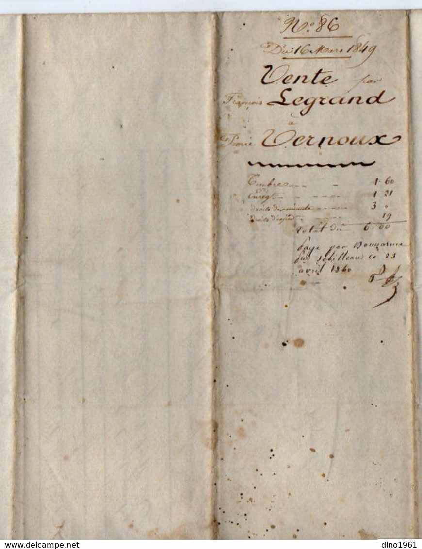 VP21.155 - AULNAY - Acte De 1849 - Vente De Terre Sise à LOIRE Par Mr LEGRAND à Mr VERNOUX - Manuscrits