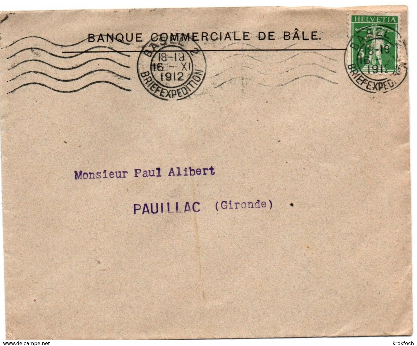 Banque Commerciale De Bâle 1912 - Perforé C - Perfint - Gezähnt (perforiert)