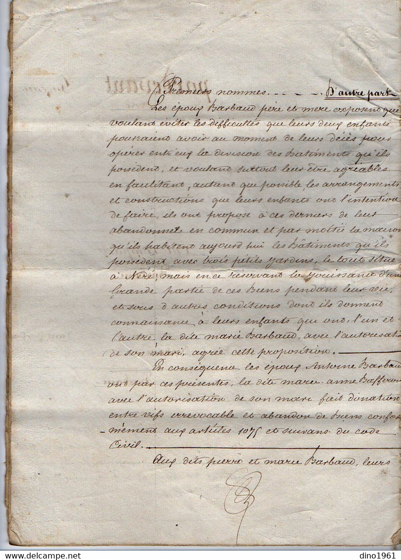 VP21.156 - NERE - Acte De 1849 - Donation Entre Vifs Par Les époux BARBAUD à Leurs Deux Enfants - Manuscrits