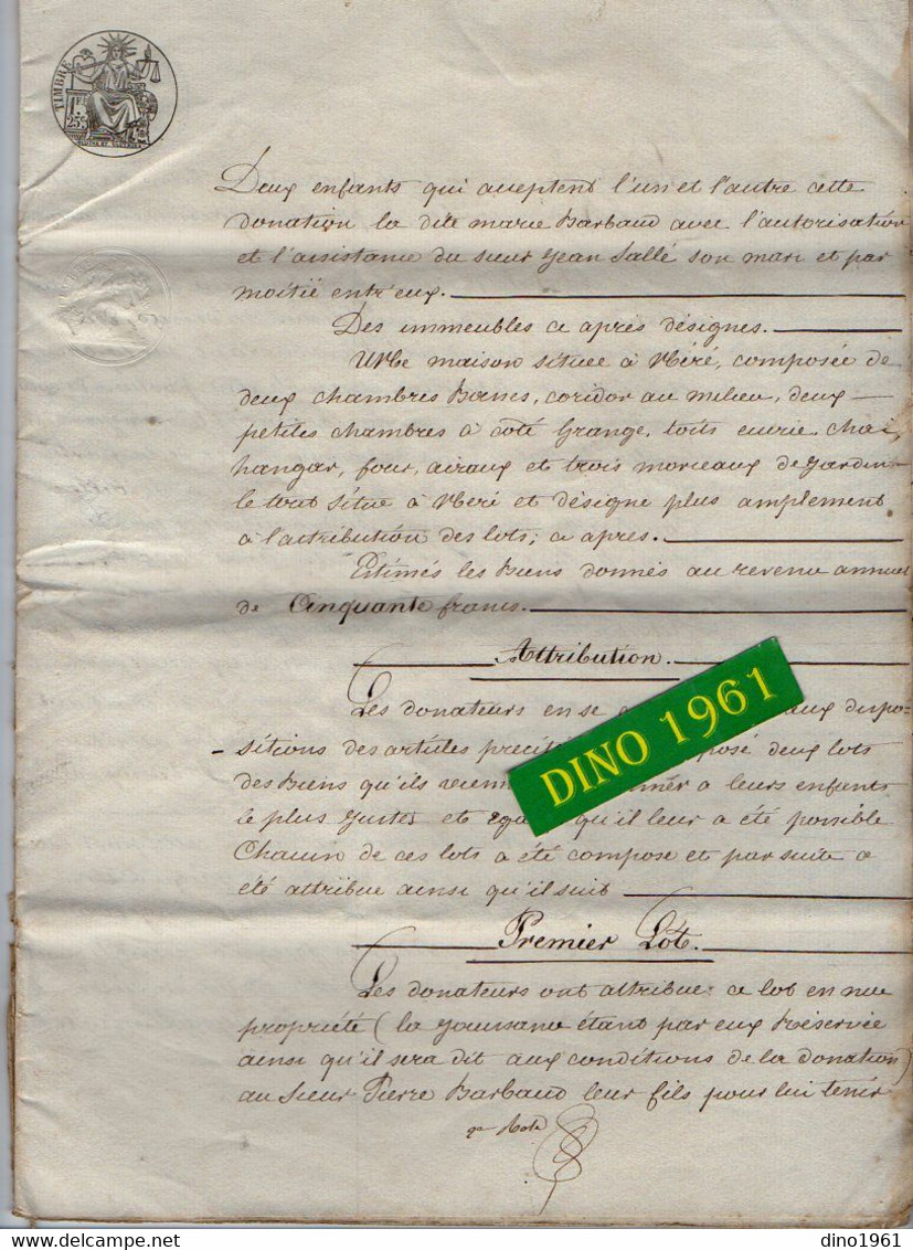 VP21.156 - NERE - Acte De 1849 - Donation Entre Vifs Par Les époux BARBAUD à Leurs Deux Enfants - Manuscrits