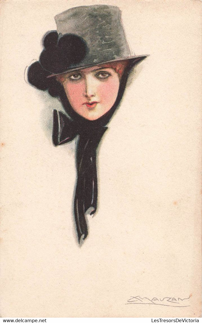 CPA Illustrateur - Mauzan - Femme Avec Chapeau Gris Et Noeud Noir - Mauzan, L.A.