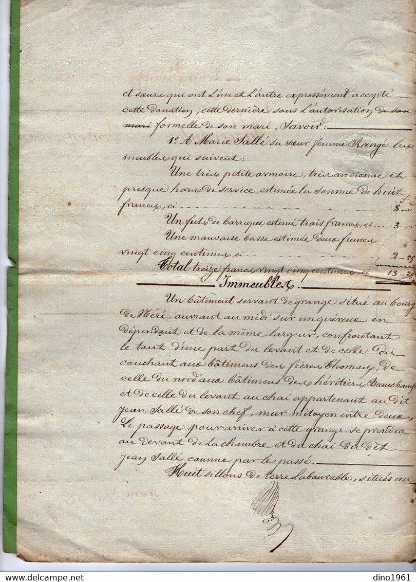 VP21.157 - NERE - Acte De 1847 - Donation Entre Vifs Par Mr Pierre SALLE De NERE à Jean & Marie SALLE - Manuscrits