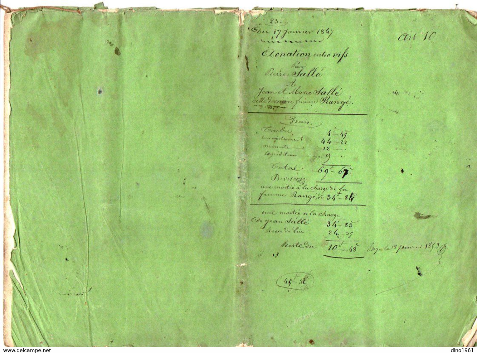 VP21.157 - NERE - Acte De 1847 - Donation Entre Vifs Par Mr Pierre SALLE De NERE à Jean & Marie SALLE - Manuscritos