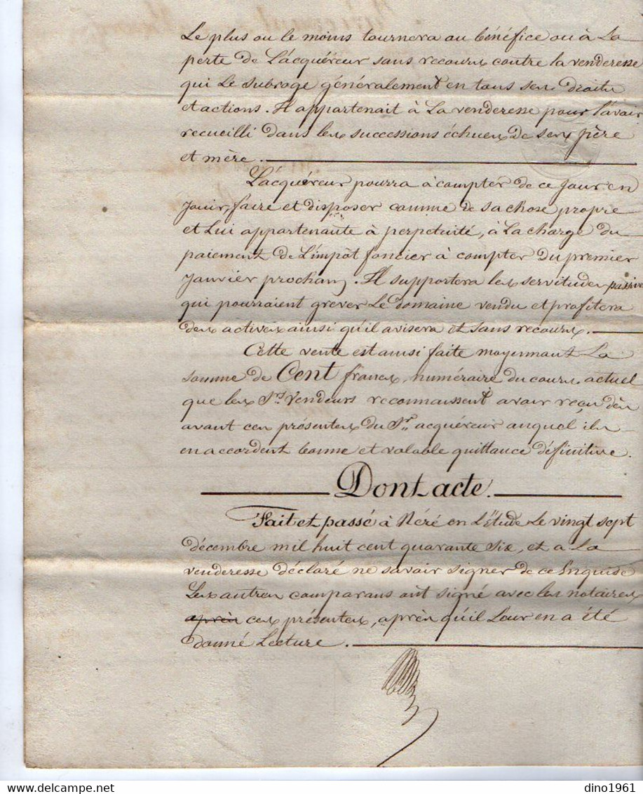 VP21.158 - NERE - Acte De 1847 - Vente De Terre Sise à NERE Par Mme ROSIER - GRELLET à Mr J. SALLE - Manuscrits