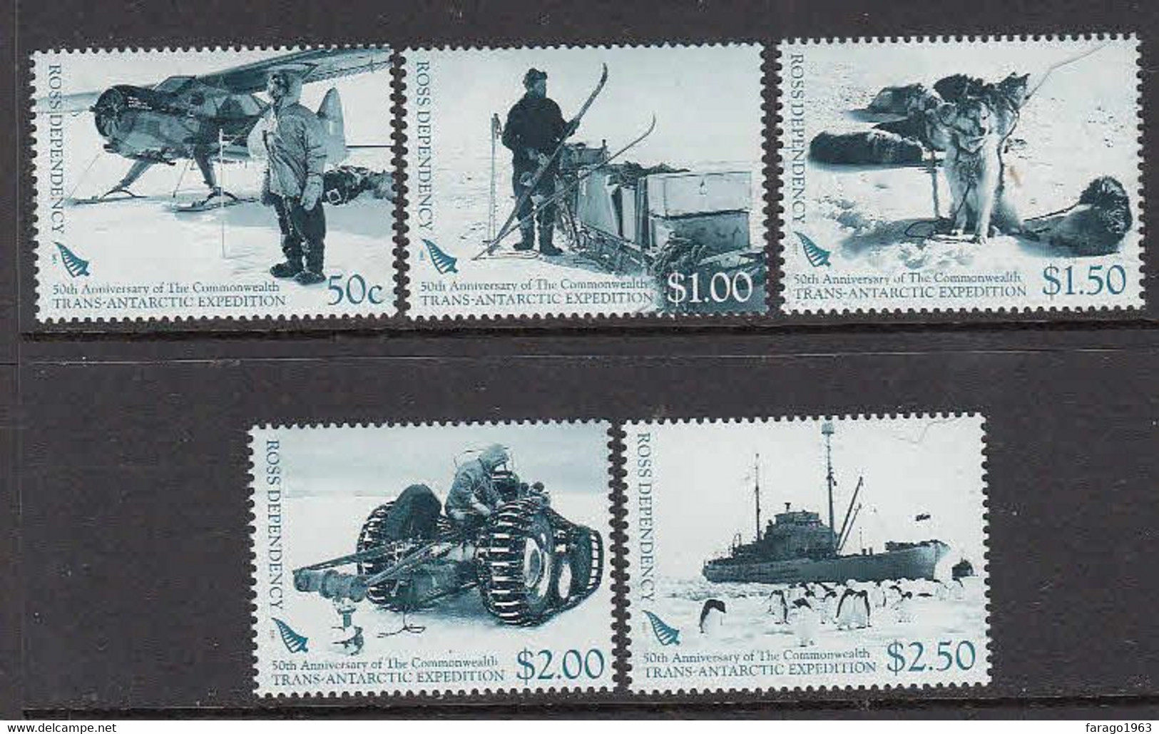 2007 Ross Dependency Trans-Antarctic Expedition Airplanes Doges Ships Complete Set Of 5 MNH - Neufs