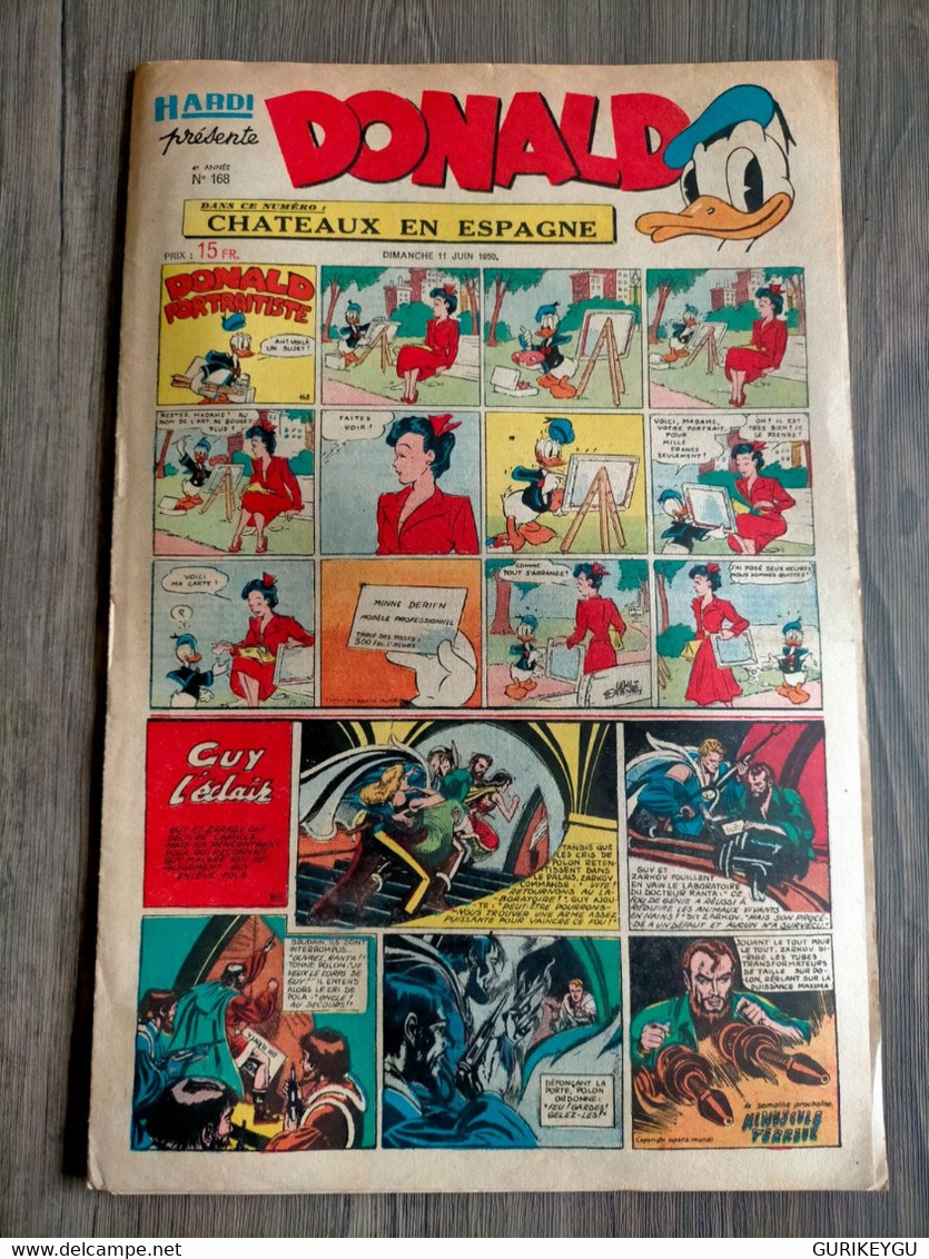 HARDI Présente DONALD N° 168 GUY L'ECLAIR Pim Pam Poum TARZAN MANDRAKE Luc Bradefer Le Pere LACLOCHE 11/06/1950 TBE - Donald Duck