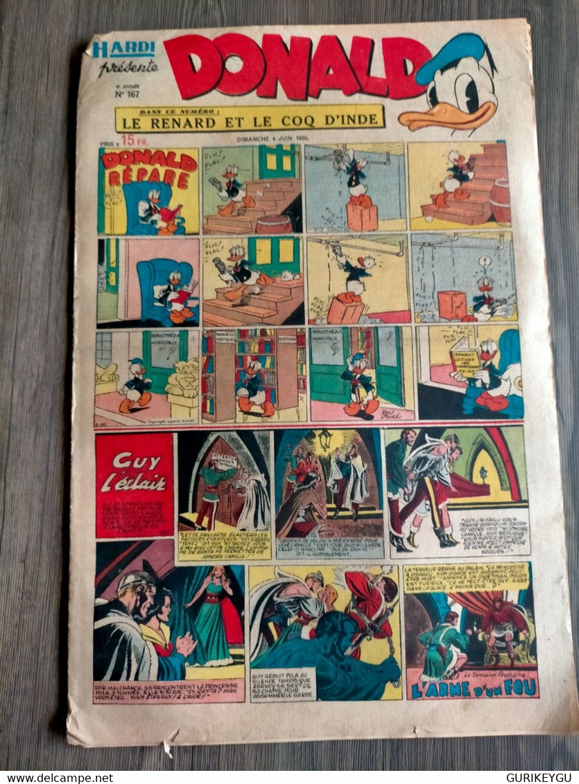 HARDI Présente DONALD N° 167 GUY L'ECLAIR Pim Pam Poum TARZAN MANDRAKE Luc Bradefer Le Pere LACLOCHE 04/06/1950 - Donald Duck