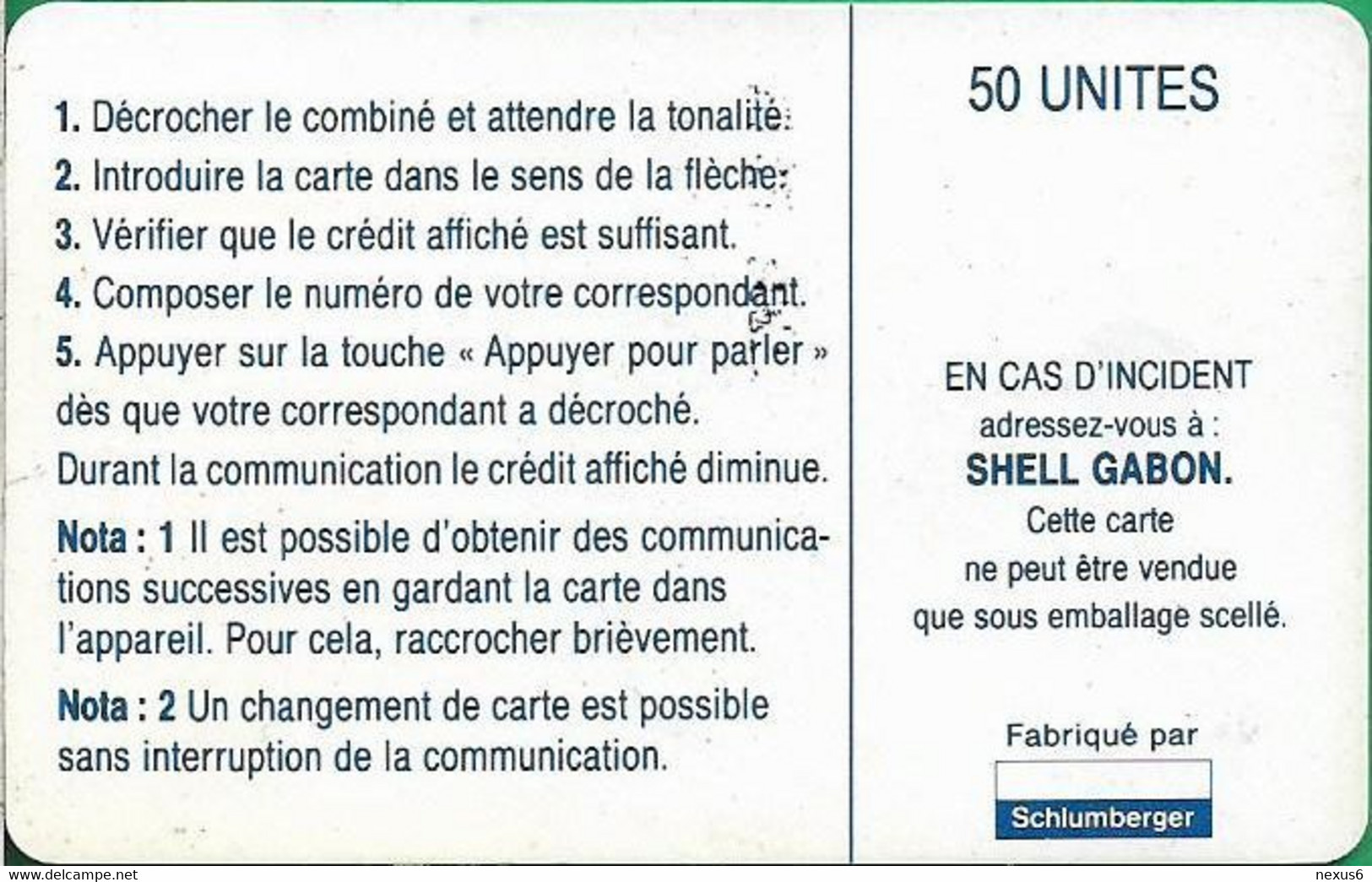 Gabon - OPT (Chip) - Shell Gabon, SC7, No CN., 50Units, Used - Gabon