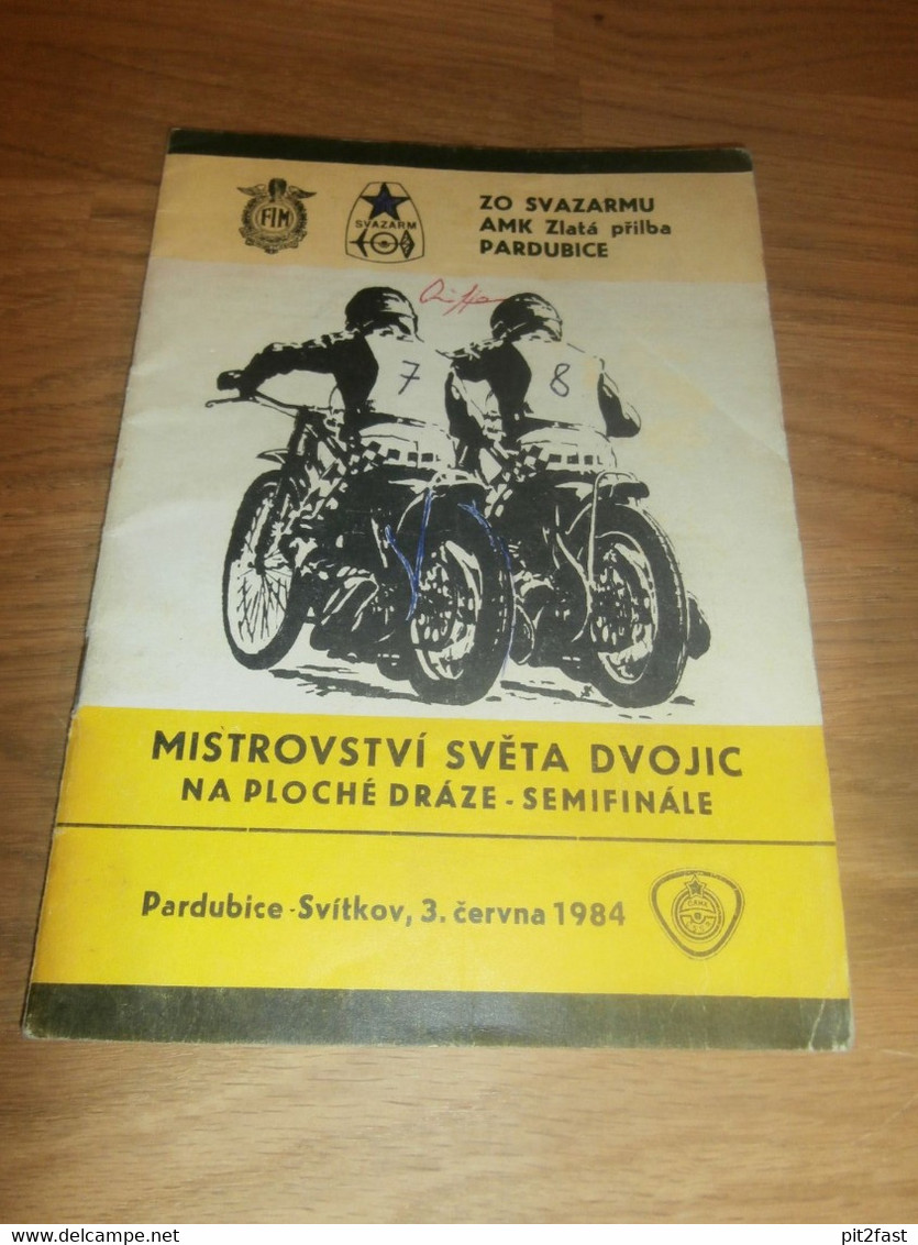 Speedway Pardubice WM 3.06.1984 , Programmheft / Programm / Rennprogramm , Program !!! - Motos