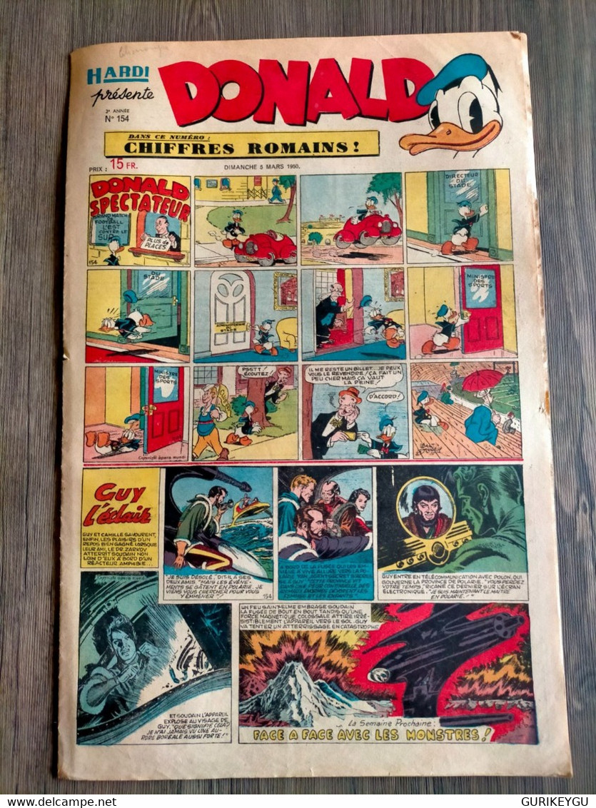 HARDI Présente DONALD N° 154 GUY L'ECLAIR Pim Pam Poum TARZAN MANDRAKE Luc Bradefer Le Pere LACLOCHE 05/03/1950 TBE - Donald Duck