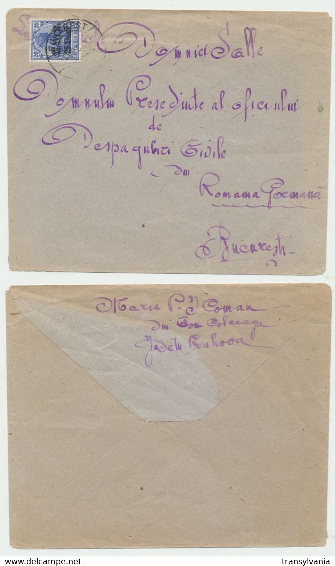 Germany WW1 Occupation Romania MViR Overprinted Stamp Used On Rural Cover With Bukarest Arrival Cds - Bezetting