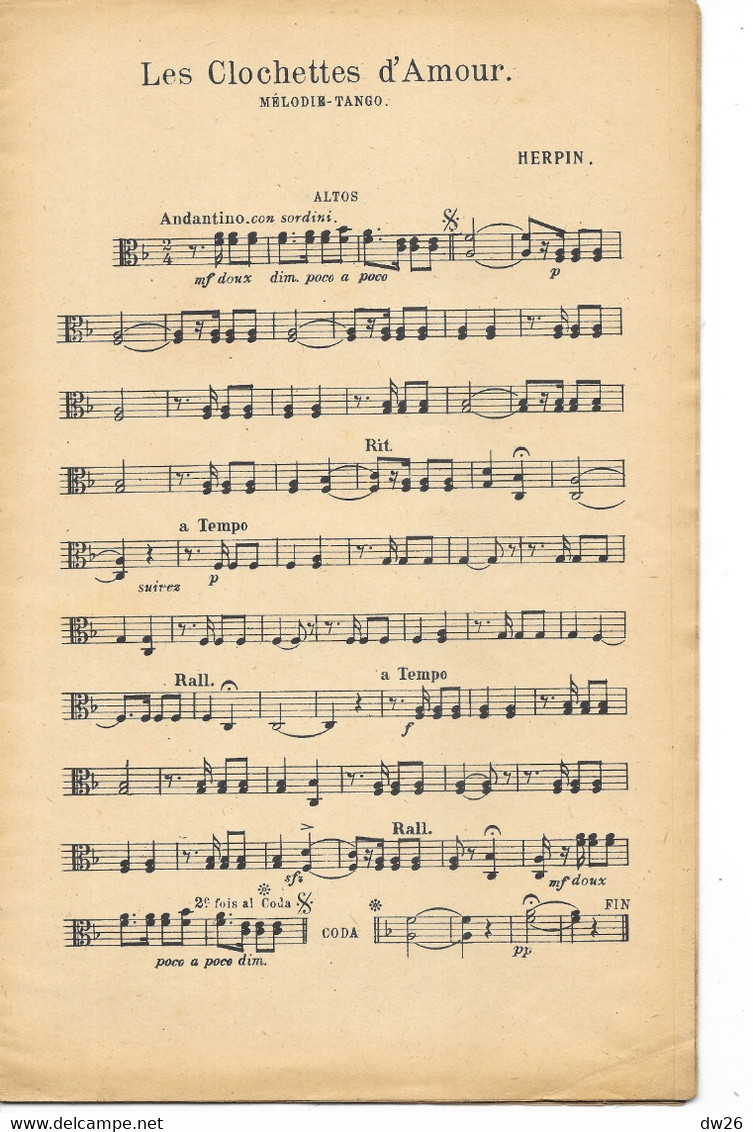 Partition Pour Orchestre 1921: Les Clochettes D'Amour, Mélodie Tango Par Herpin, Piano Conducteur, Violon, Clarinette... - Partitions Musicales Anciennes