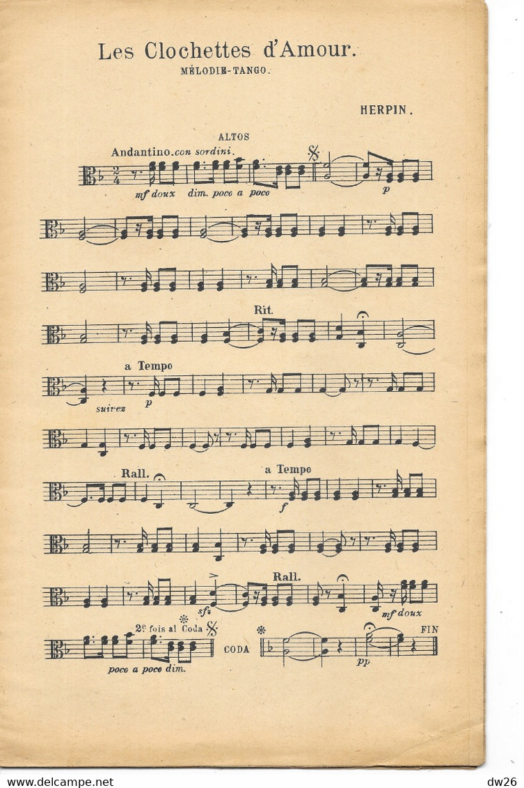 Partition Pour Orchestre 1921: Les Clochettes D'Amour, Mélodie Tango Par Herpin, Piano Conducteur, Violon, Clarinette... - Noten & Partituren