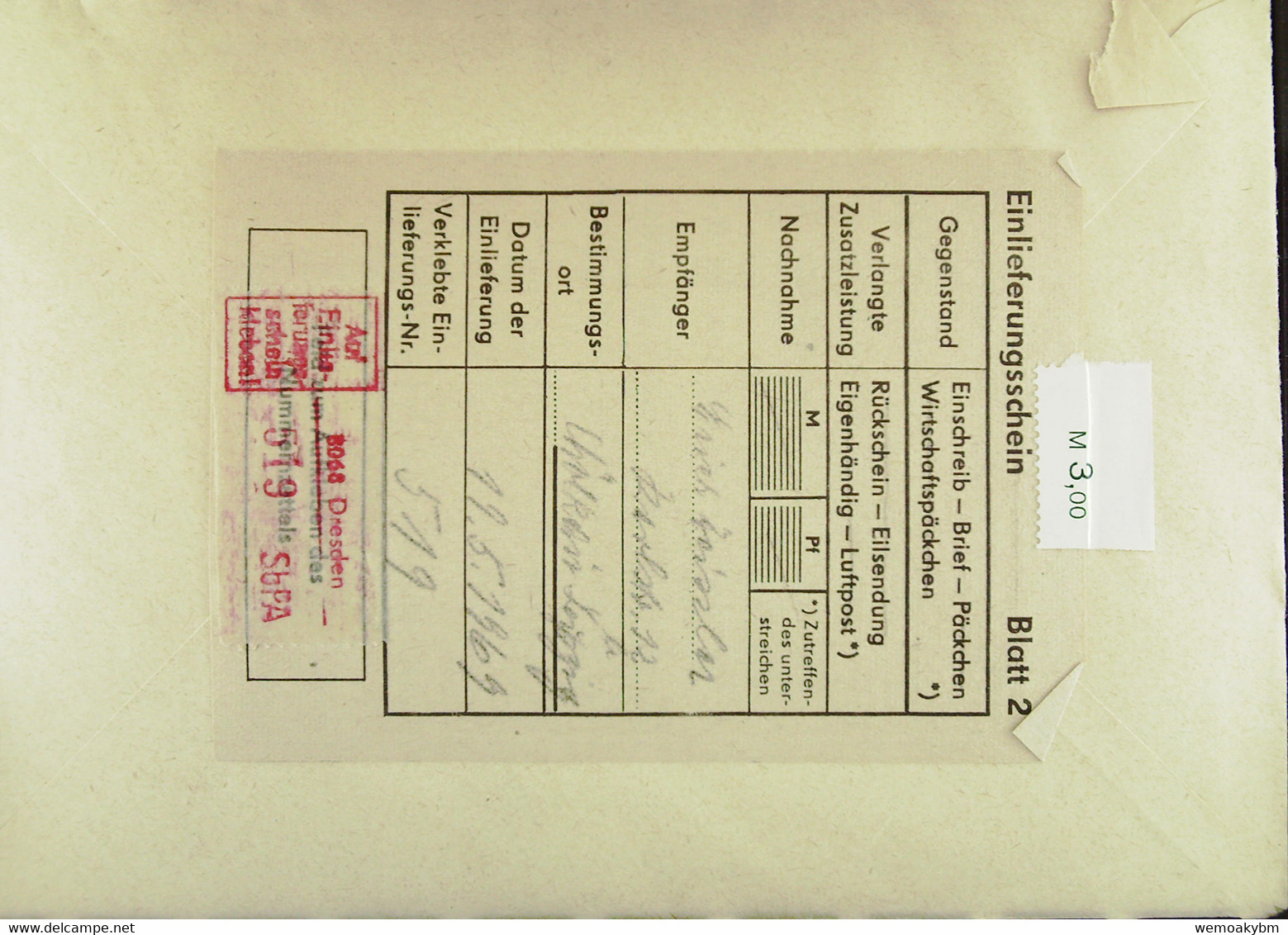 DDR: R-Fern-Brf Mit Selbstbed.-R-Zettel 50 Pf 8068 Dresden (519)-mit Einliefgschein 20.5.69 Mit 20 Pf Ulbricht - R-Zettel