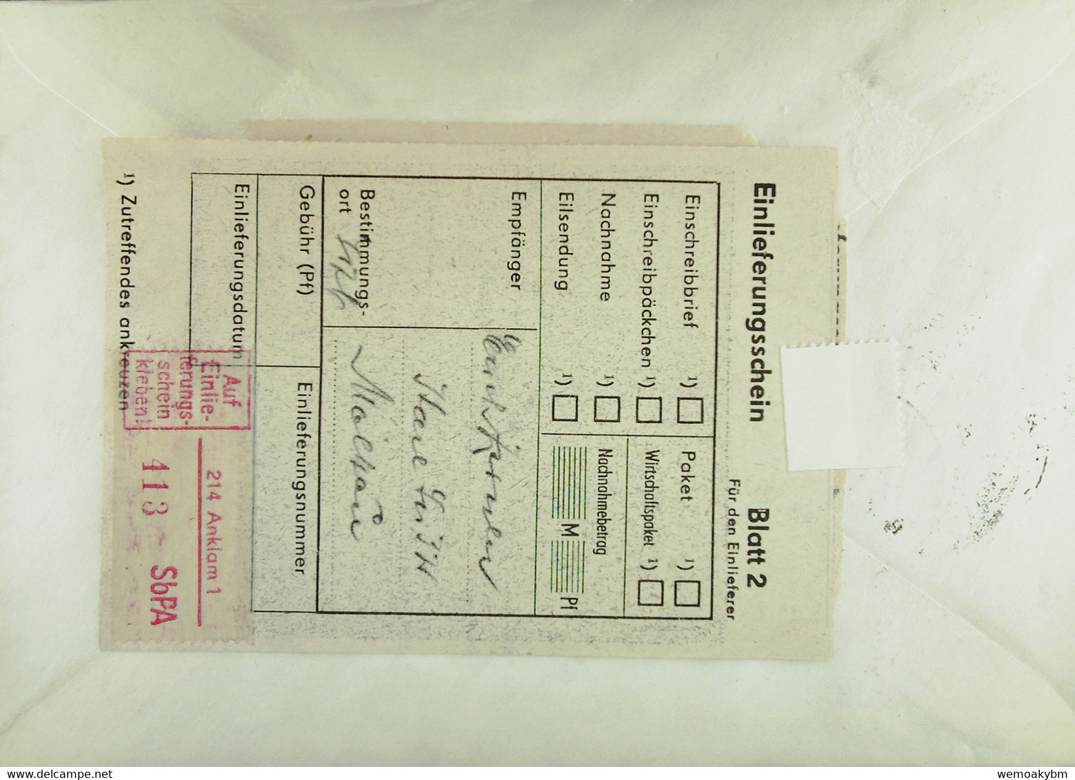 DDR: R-Fern-Brf Mit Selbstbed.-R-Zettel 50 Pf 214 Anklam 1 (413) -mit Einliefgschein 25.9.73 Mit 20 Pf Ulbricht - Etiquetas De Certificado