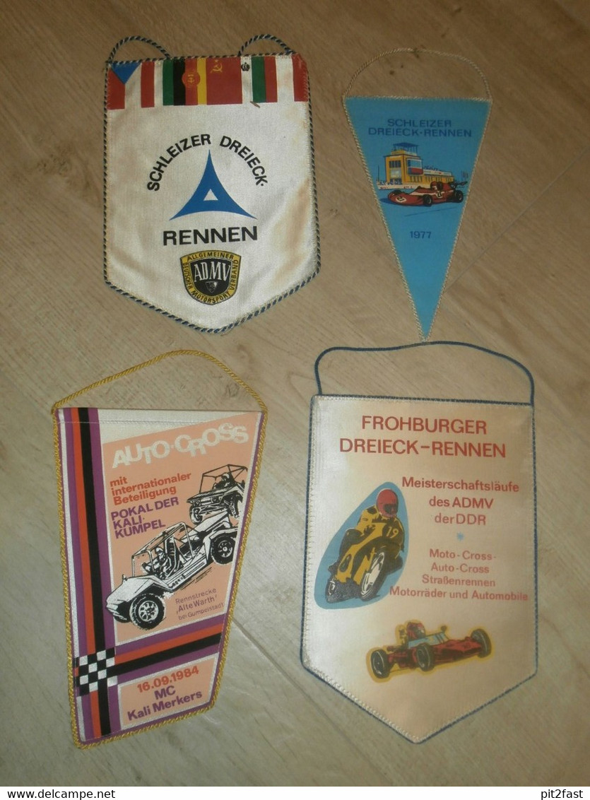 4 Wimpel , Schleiz , Frohburg , Kali Merkers , Motorradrennen , Auto Cross , Rennsport , ADMV !!! - Motos