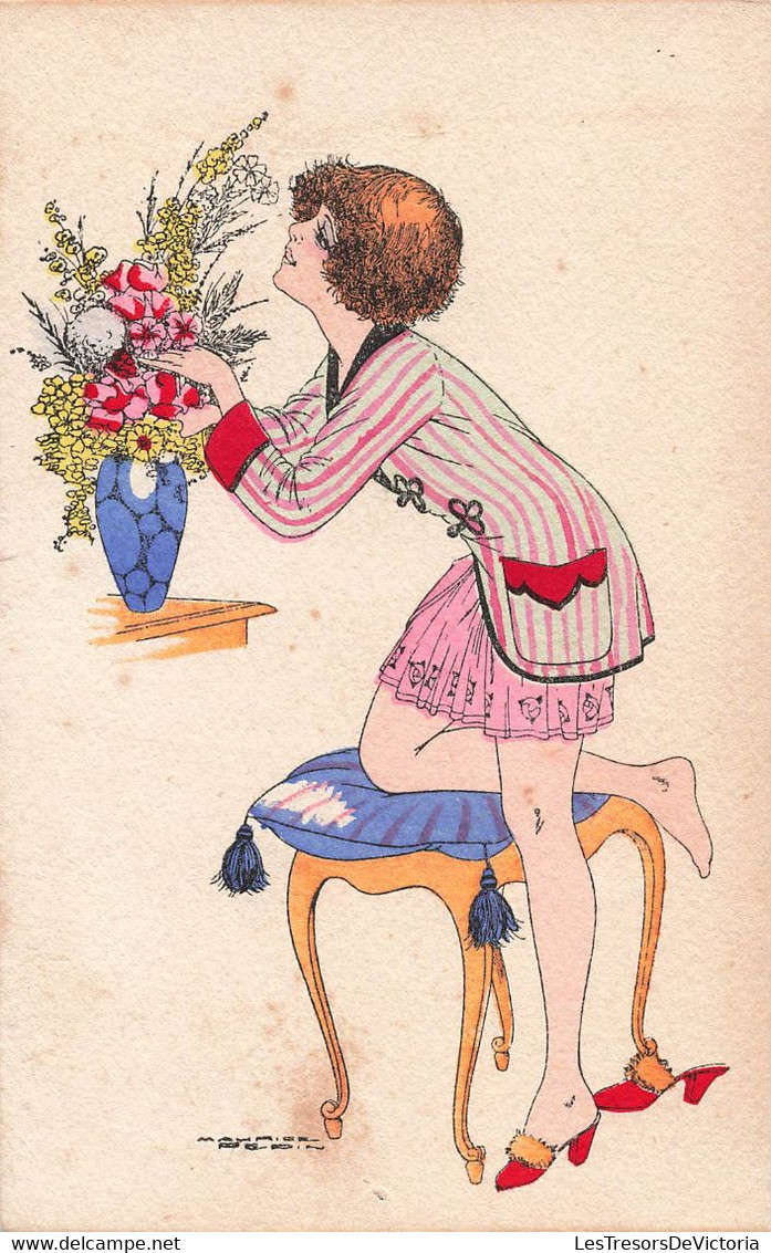 CPA Illustrateur -Maurice Pépin - Femme Devant Un Bouquet De Fleurs En Robe De Chambre - Cathelain Et Bartrim - Pepin