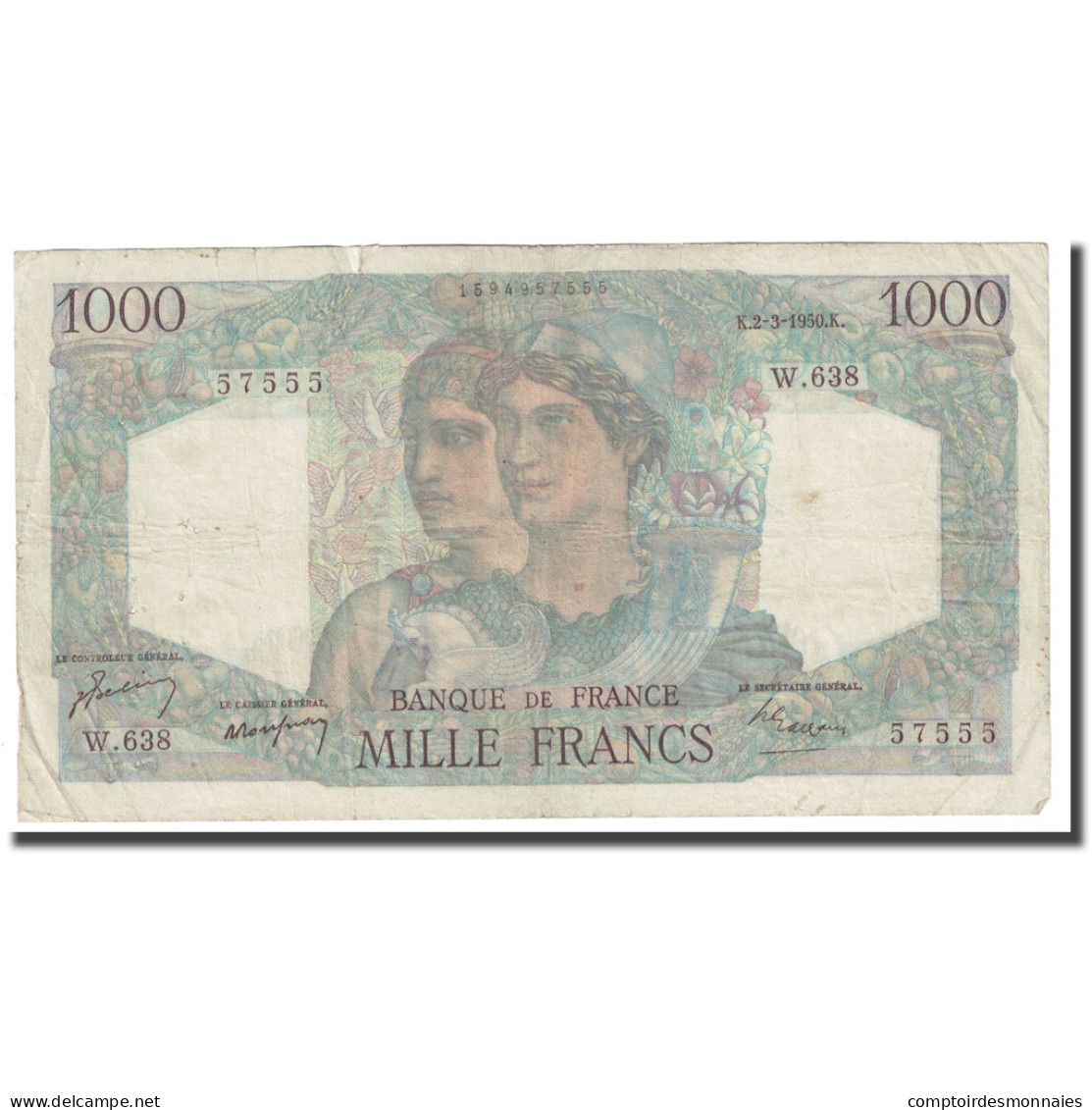 France, 1000 Francs, Minerve Et Hercule, 1950, 1950-03-02, TB, Fayette:41.31 - 1 000 F 1945-1950 ''Minerve Et Hercule''