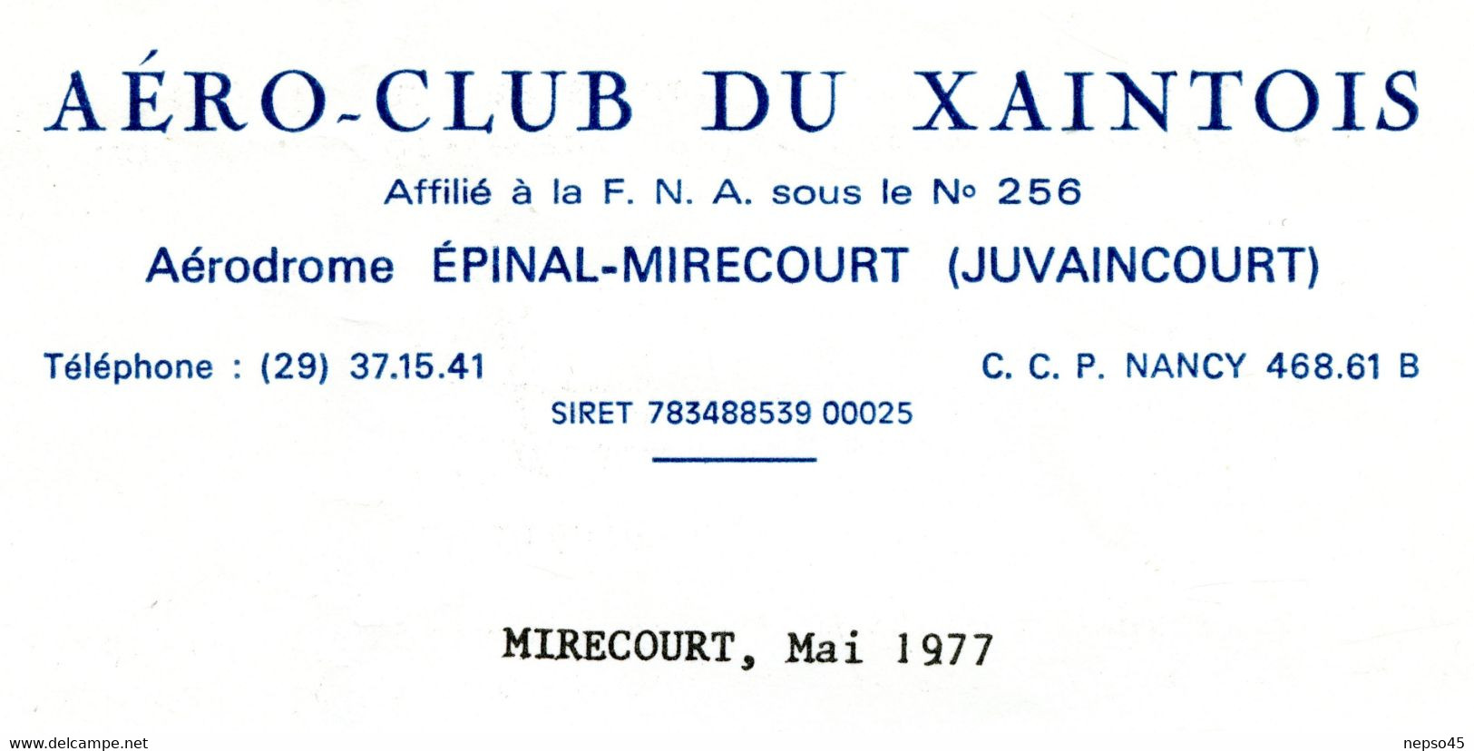 Ecole De Pilotage.Baptèmes De L'Air.Promenades Aériennes.Aéro-Club Du Xaintois.Aérodrome Epinal-Mirecourt.Juvaincourt. - Sport En Toerisme