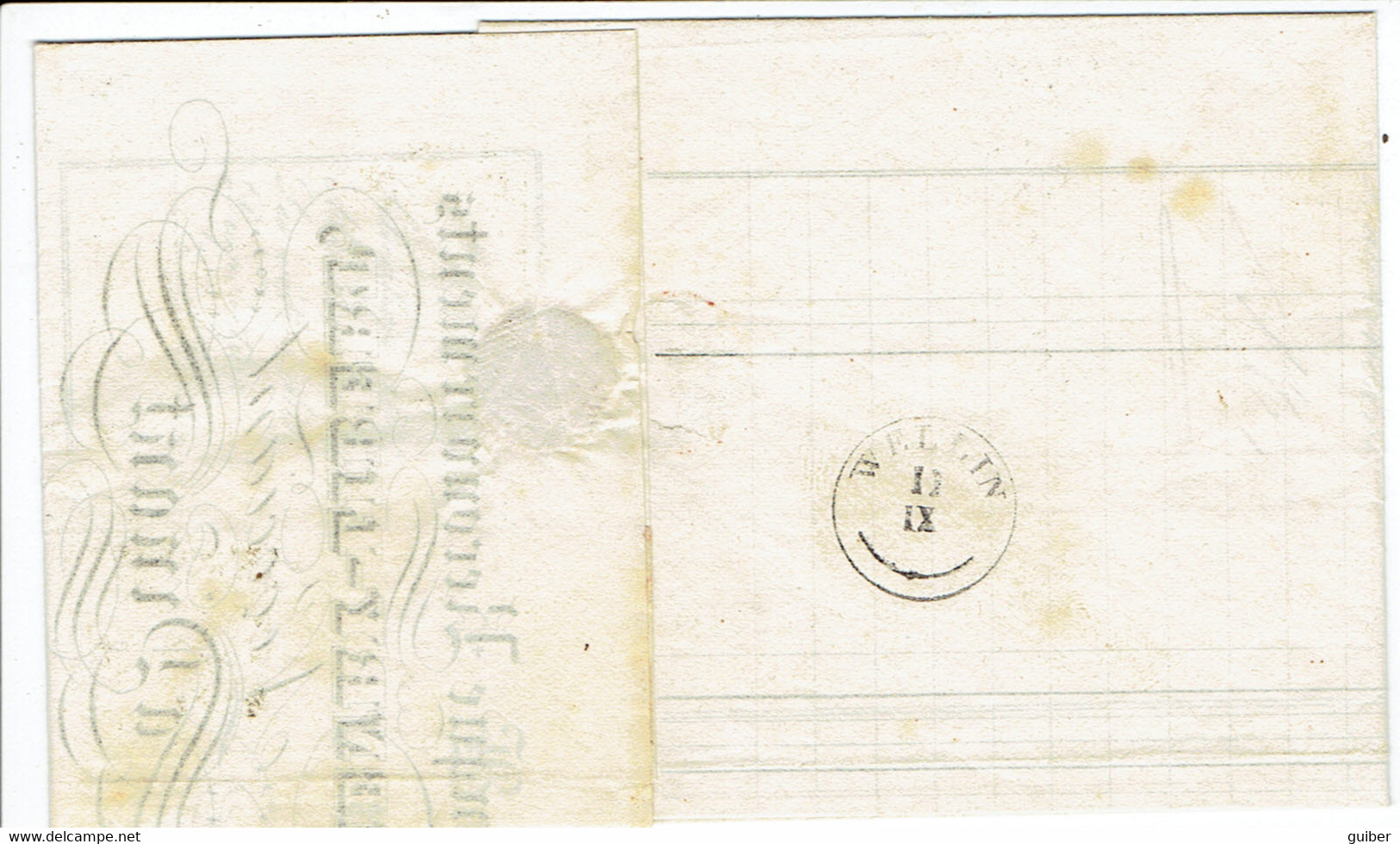 Lettre Facture TP1 Epaulettes 10c Margé  Barres 33 Dinant 1851 Vers Wellin Type 18 - 1849 Hombreras