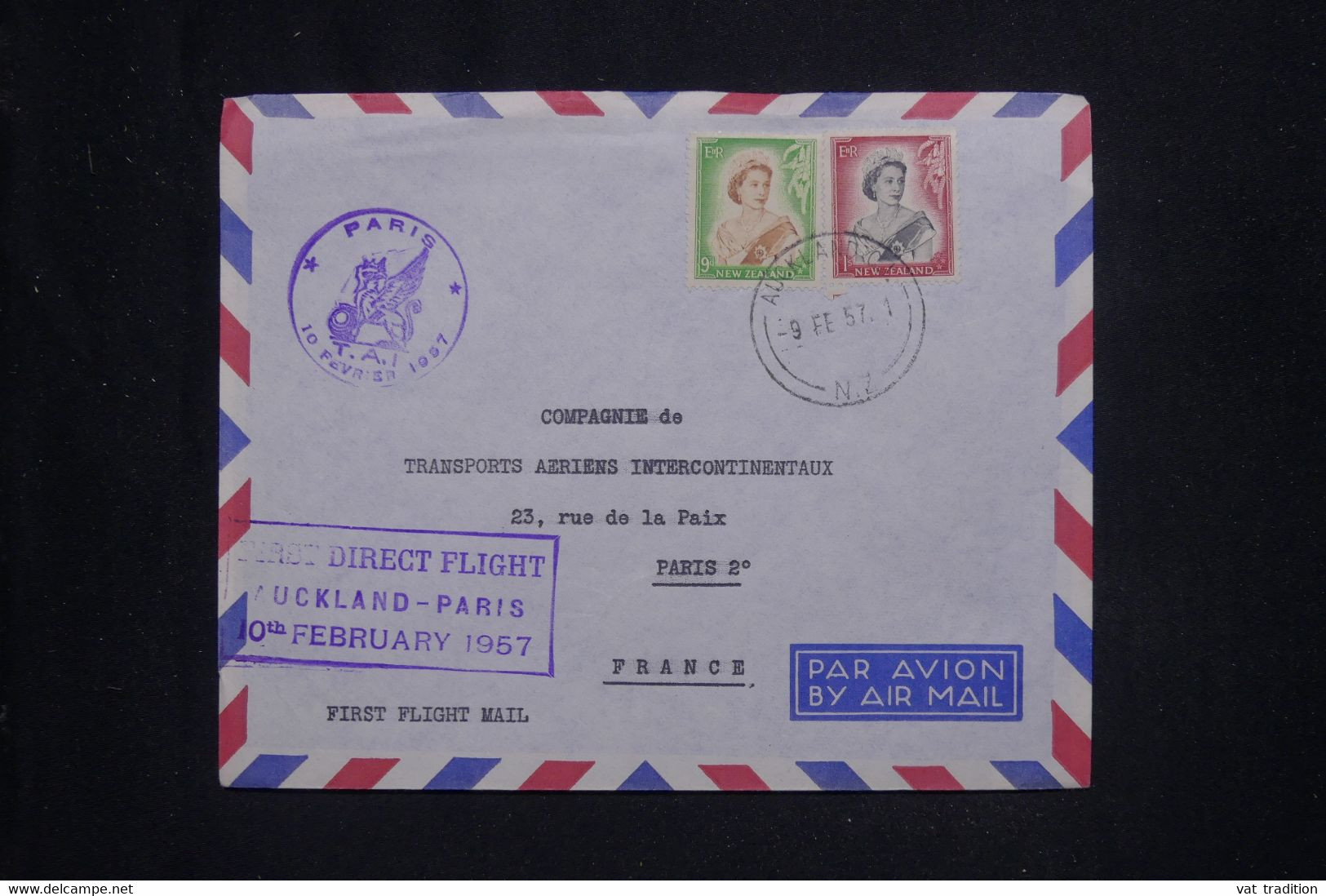 NOUVELLE ZÉLANDE - Enveloppe 1er Vol Auckland/Paris En 1957 - L 135424 - Storia Postale