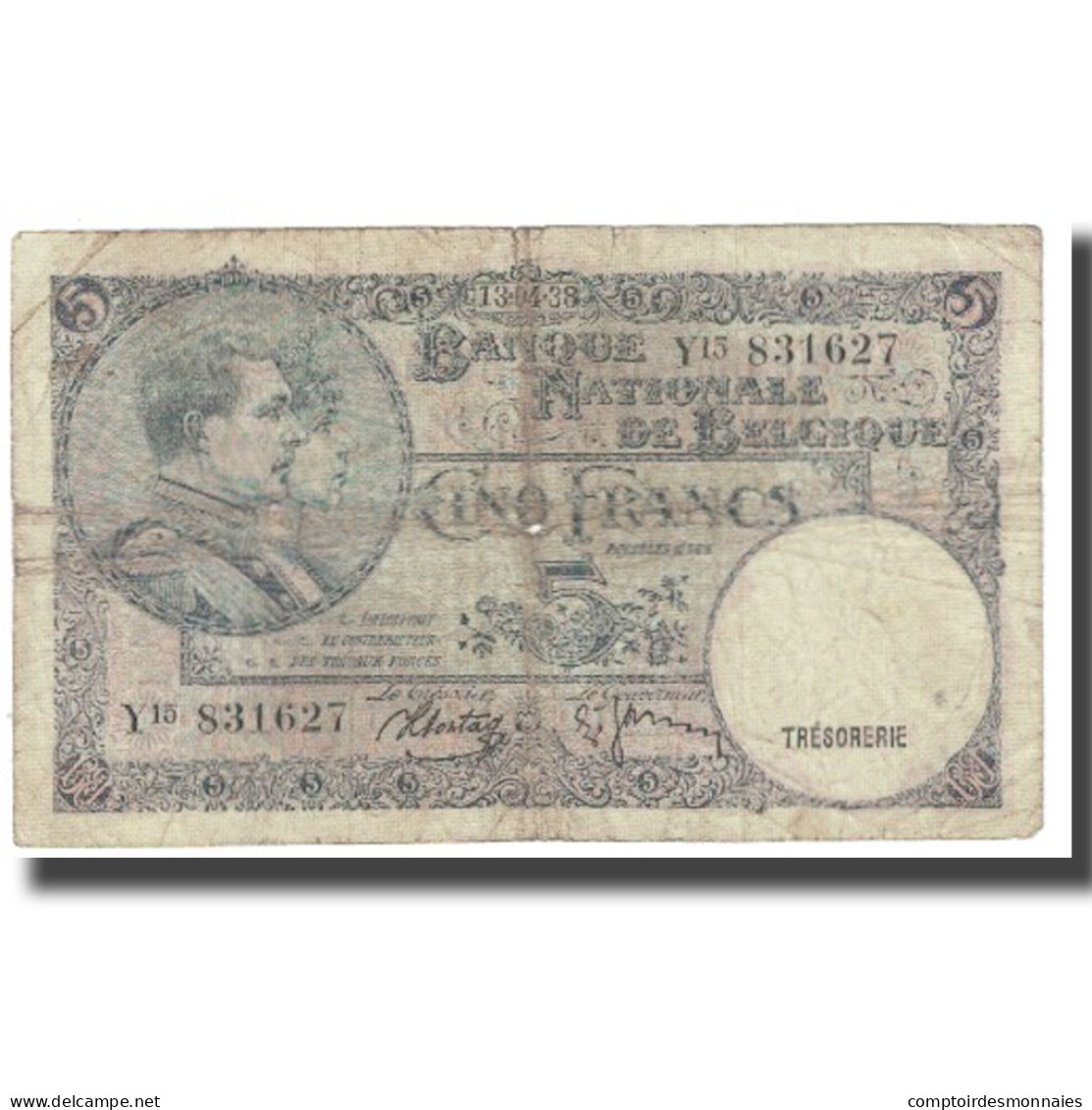 Billet, Belgique, 5 Francs, 1938, KM:108a, TB - 5 Franchi