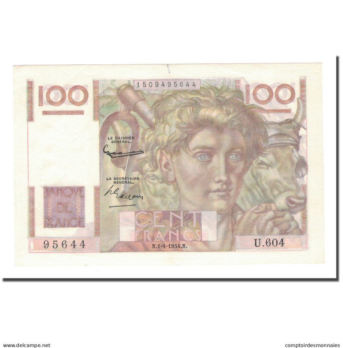 France, 100 Francs, 1954, 1954-04-01, SUP, Fayette:28.43, KM:128d - 1955-1959 Overprinted With ''Nouveaux Francs''