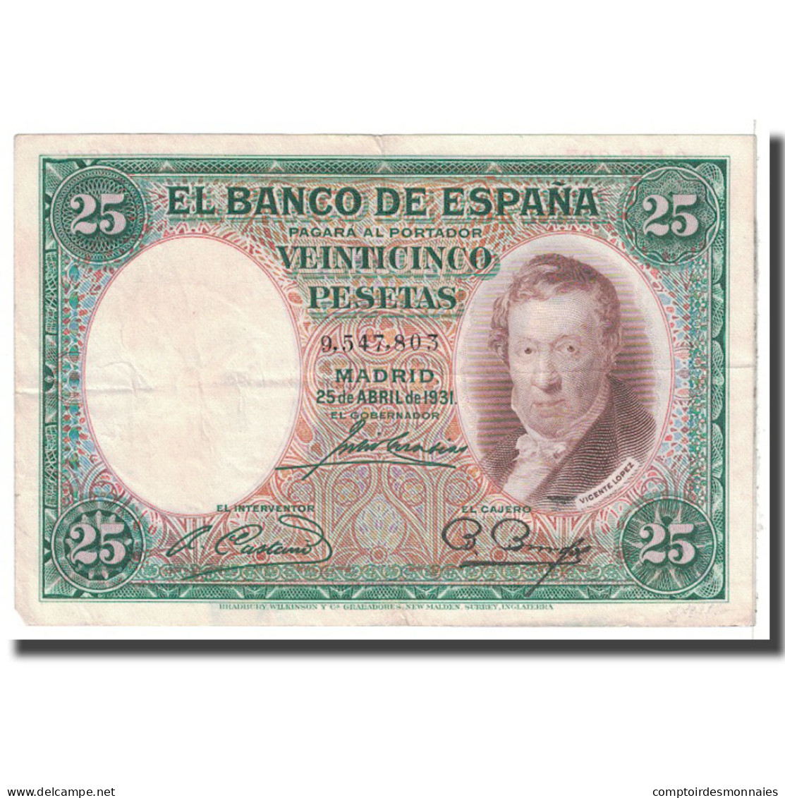 Billet, Espagne, 25 Pesetas, 1931, 1931-04-25, KM:81, TTB - 25 Peseten