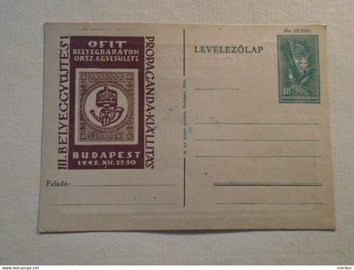 D191910  Hungary  - 1946  Republic Ovpt Stamp On Postal Stationery Propaganda Stamp Exhibition 1945 - Other & Unclassified