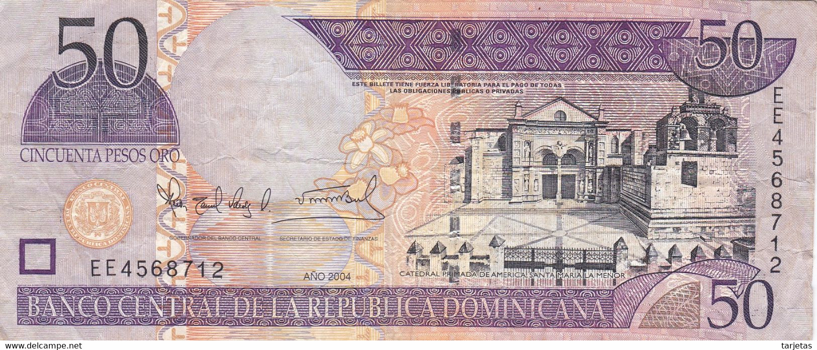 BILLETE DE REP. DOMINICANA DE 50 PESOS ORO DEL AÑO 2004 SERIE EE (BANKNOTE) - Dominicaine