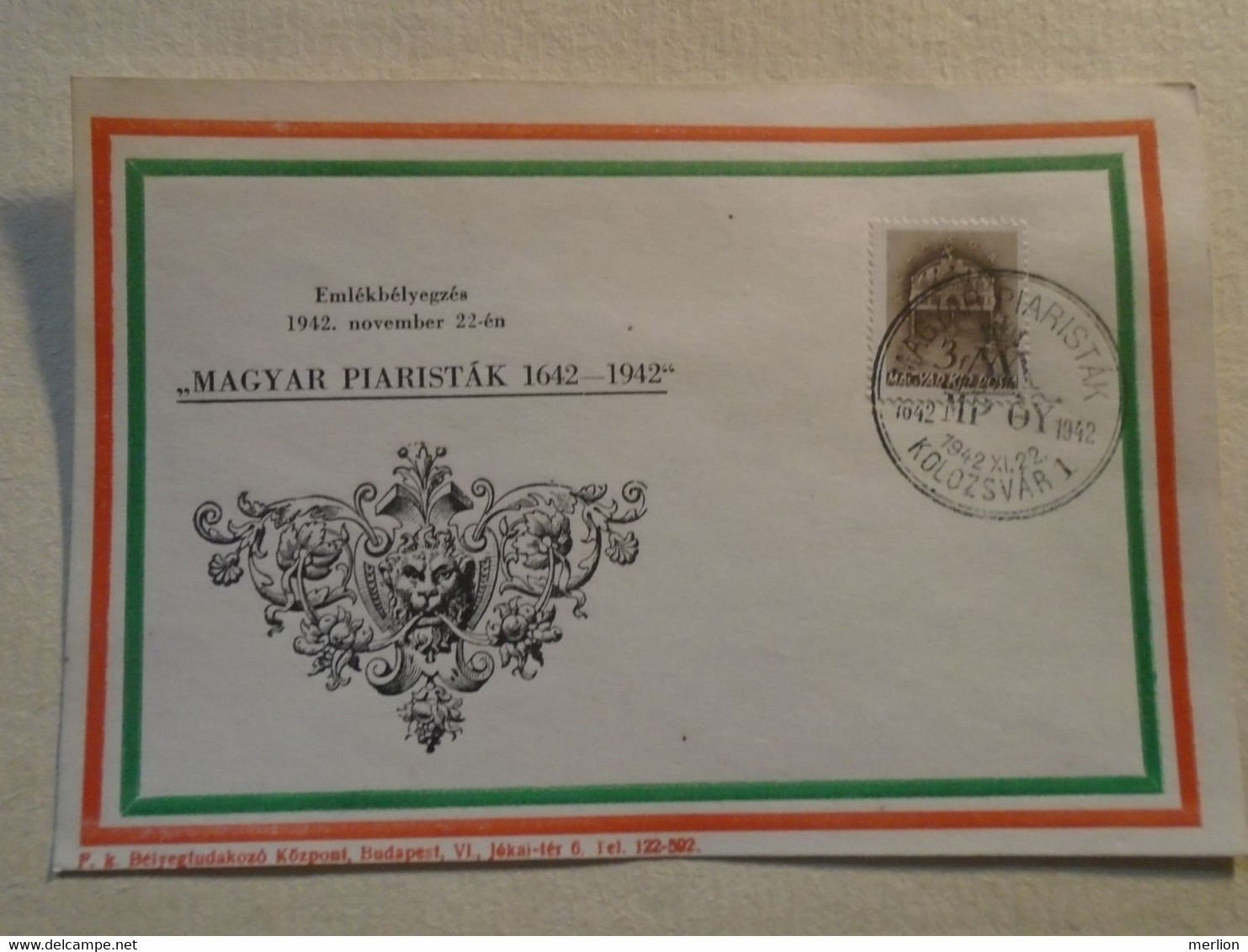 D191926  Hungary  - 1942  Magyar Piaristák 1642-1942 - KOLOZSVÁR   Commemorative Handstamp - Other & Unclassified