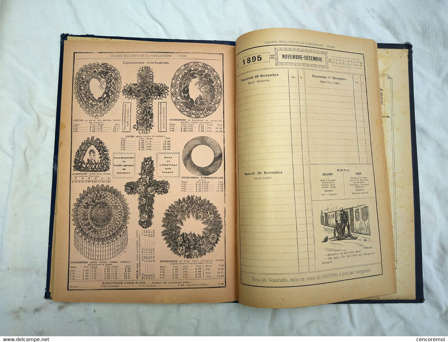 agenda illustré de la samaritaine 1895, nombreuses publicités, calendrier ancien, livre ancien