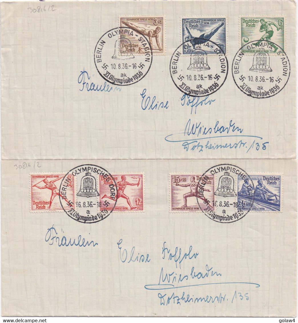 30816# 2 LETTRES Obl BERLIN OLYMPISCHES DORF XI OLYMPIADE 1936 JEUX OLYMPIQUES OLYMPIC GAMES FOOTBALL ESCRIME AVIRON - Inverno1936: Garmisch-Partenkirchen