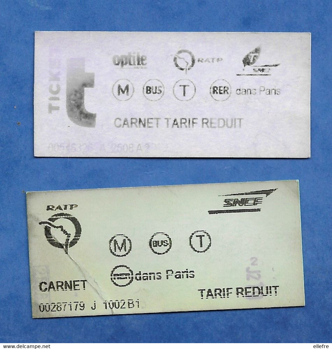 Lot De 2 Ticket De Métro Couleur Violet/vert Tarif Réduit RATP SNCF RER Dans Paris - Europa