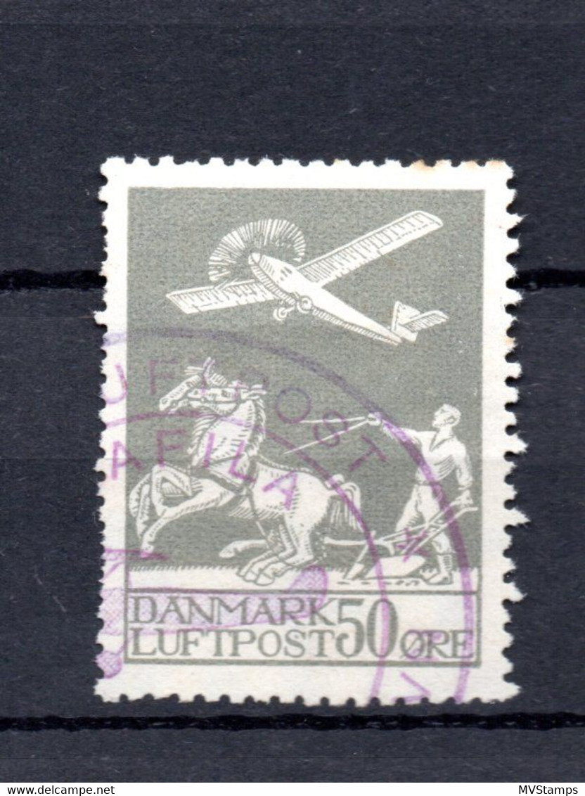 Denmark 1929 Old 50 Ore Airmail-stamp (Michel 180) Nice Used - Luftpost