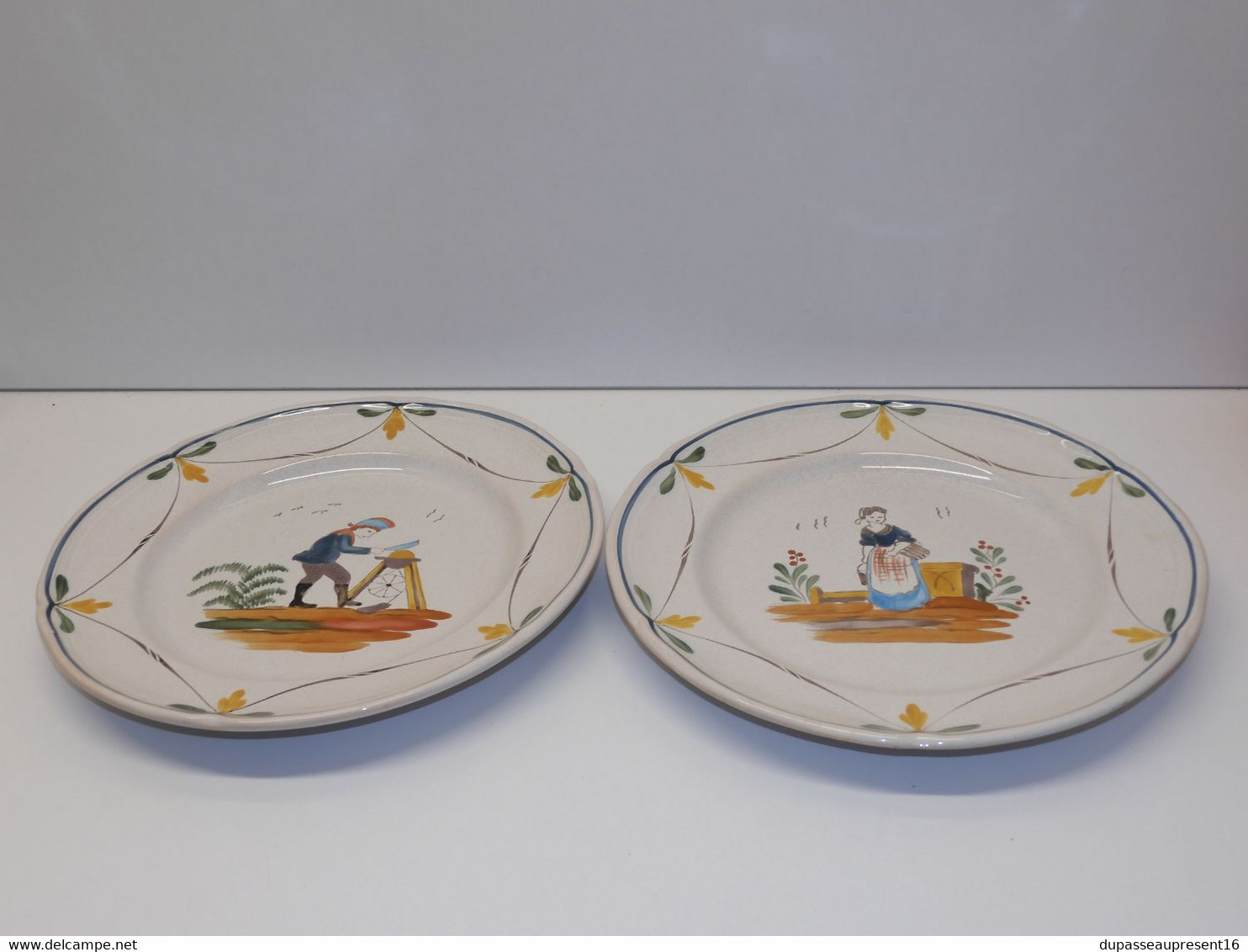 *2 ASSIETTES FAIENCERIE de PORNIC XXe LE REMOULEUR & PAYSANNE avec PANIER  E