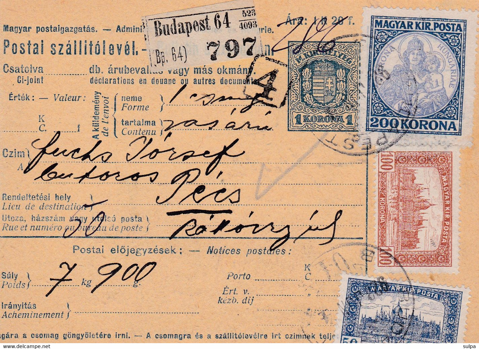 Beigleitkarte Für Paket / Bulletin D'expédition Pour Paquet, 1923 - Paketmarken