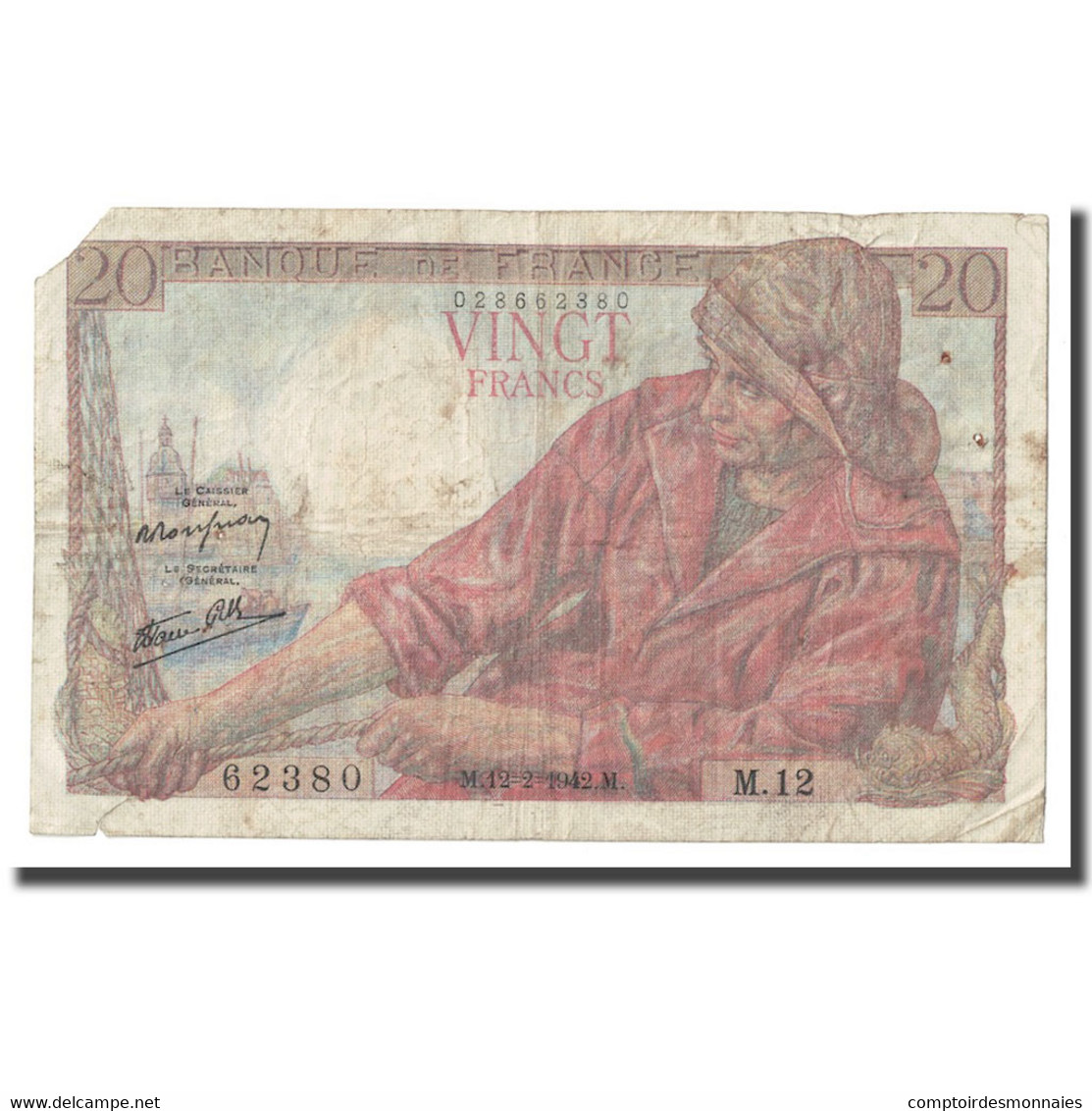 France, 20 Francs, Pêcheur, 1942, 1942-02-12, TB, Fayette:13.1, KM:100a - 20 F 1942-1950 ''Pêcheur''