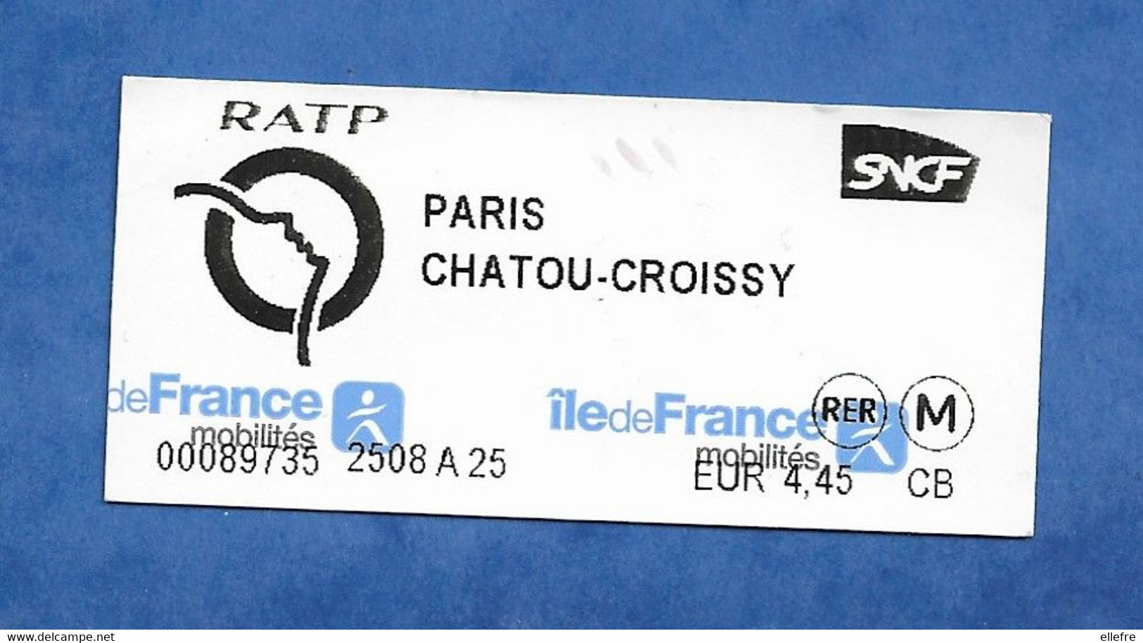 Titre De Transport Ticket Region Parisienne RER - Trajet Unique Paris Chatou Croissy - Europe