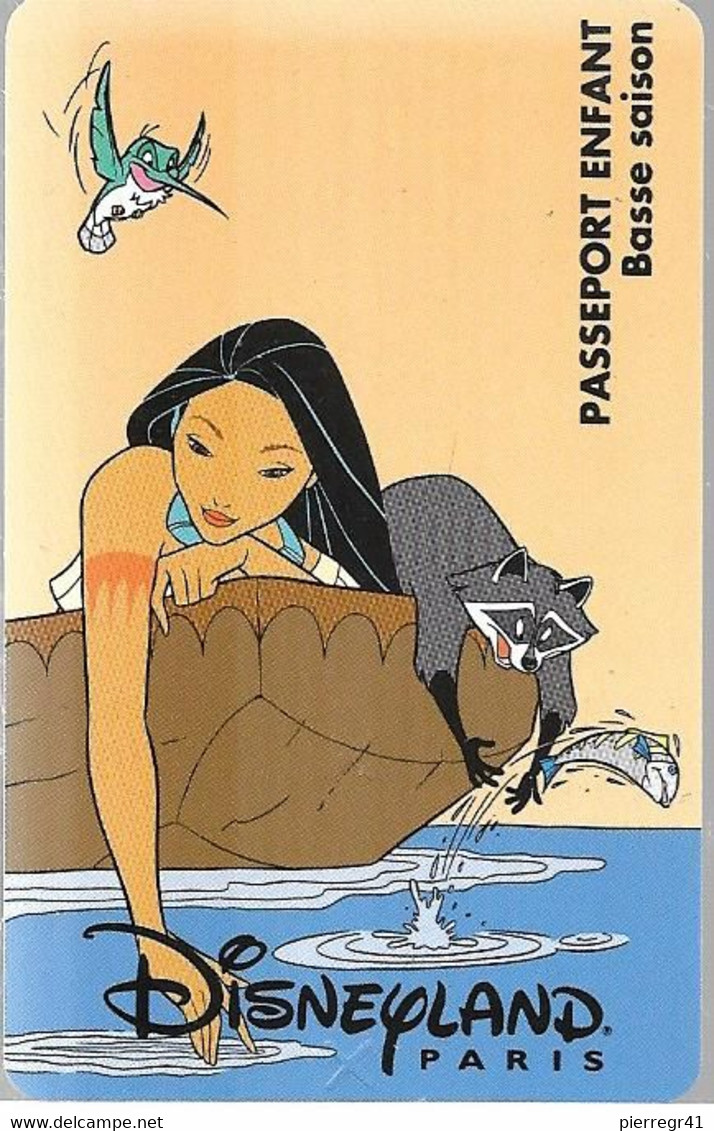 PASS--DISNEY-DISNEYLAND PARIS-1997-POCAHONTAS-ENFANT-V°SPEOS S 109543 Vertical A Droite-GROUPE 2 JOURS -TBE - Disney Passports