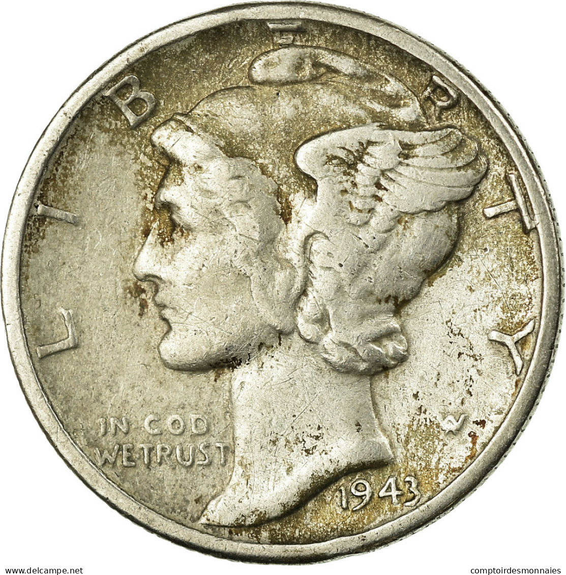 Monnaie, États-Unis, Mercury Dime, Dime, 1943, U.S. Mint, Philadelphie, TB - 1916-1945: Mercury (kwik)