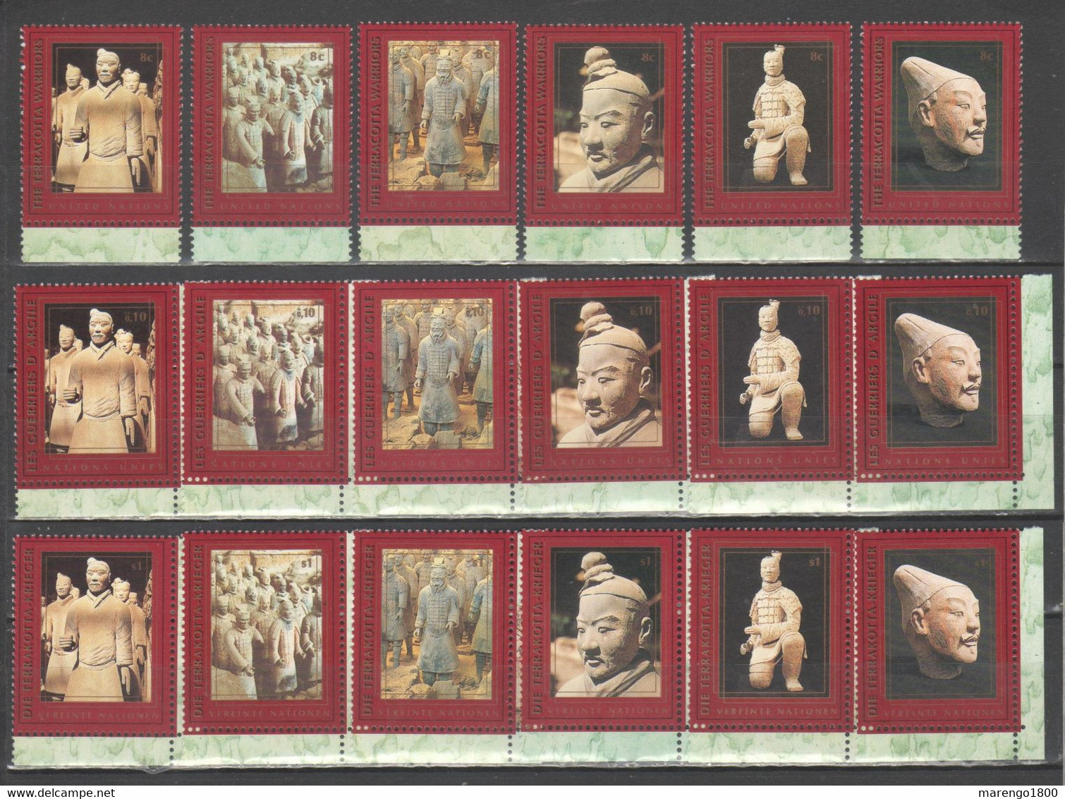 ONU 1997 - Unesco - Guerrieri Di Terracotta Di Qin Shi Huabg - 3 Sedi (New York - Ginevra - Vienna) .     (g8964) - Vrac (max 999 Timbres)