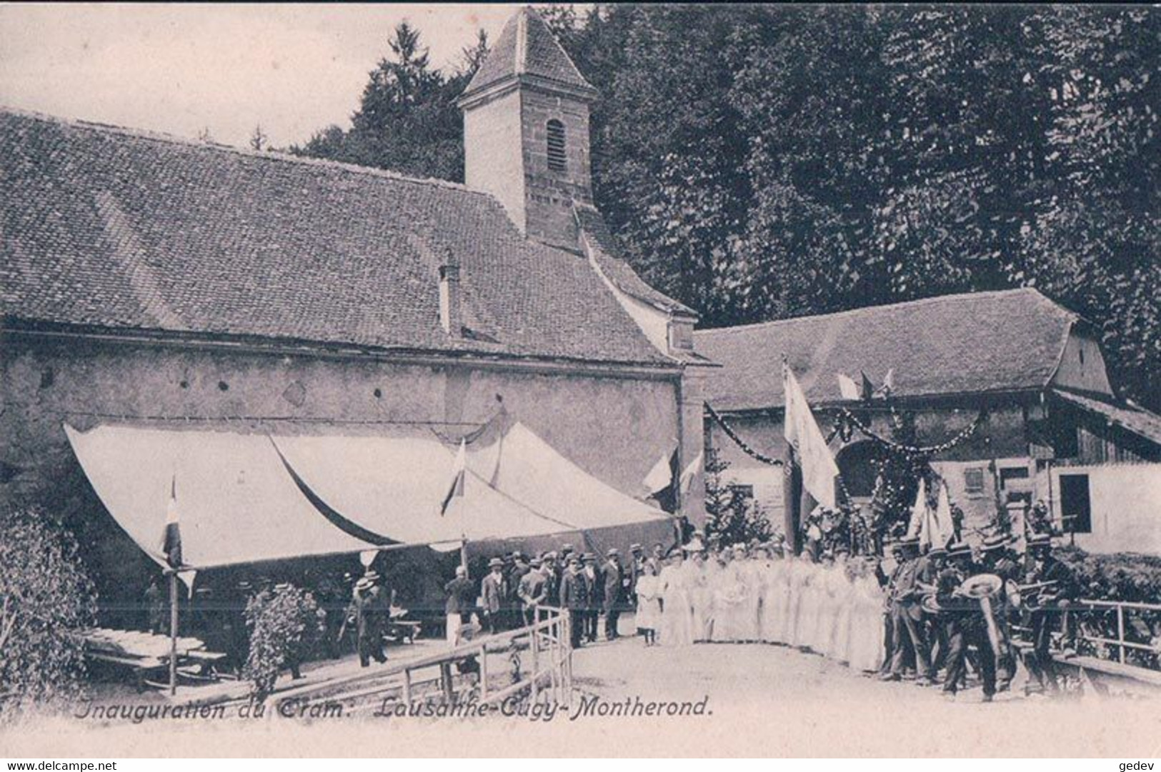 Lausanne Cugy Montherond Chemin De Fer, Inauguration Du Tram, Fanfare Et Festivité (7310) - Cugy