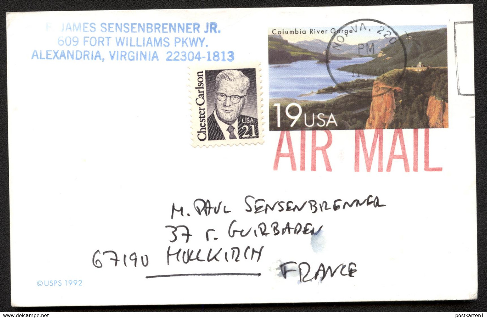 UX164 Postal Card Nothern Virginia VA To GERMANY Airmail 1995 - 1981-00