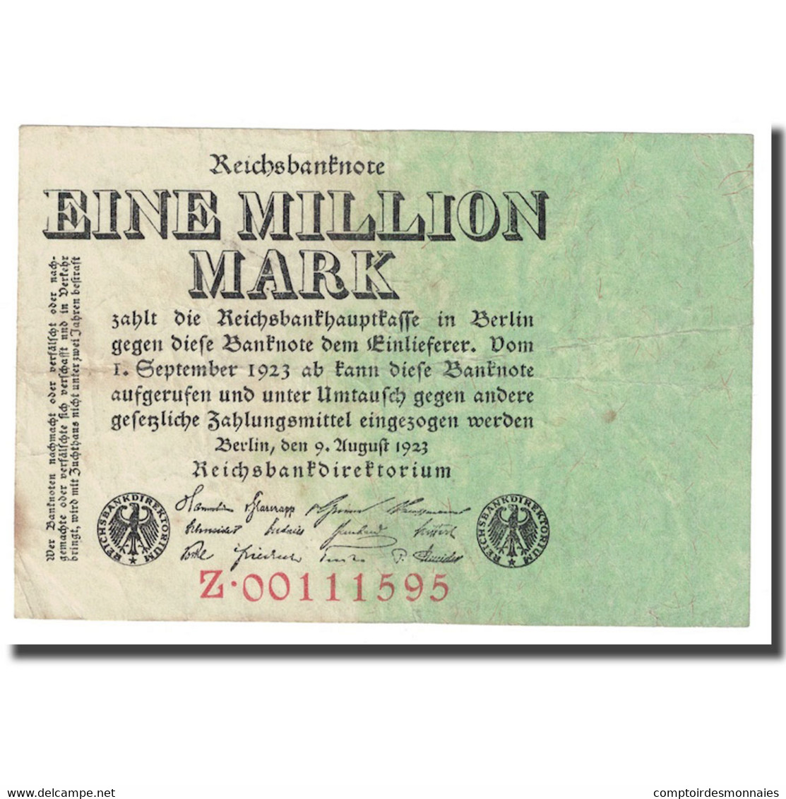 Billet, Allemagne, 1 Million Mark, 1923, 1923-08-09, KM:102a, TTB - 1 Million Mark