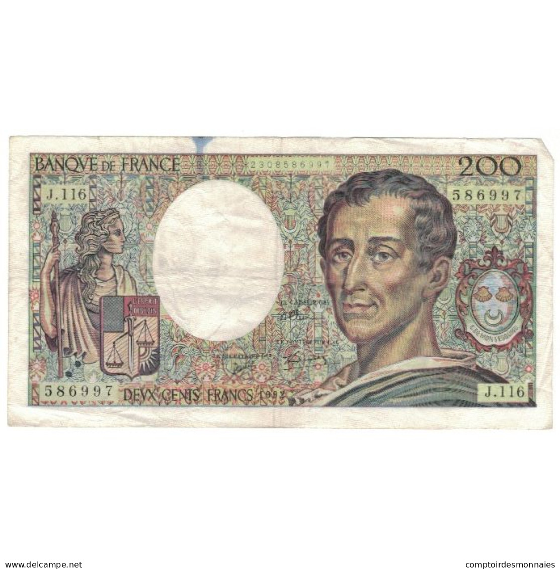 France, 200 Francs, Montesquieu, 1992, J.116, TB, Fayette:70.12b, KM:155e - 200 F 1981-1994 ''Montesquieu''