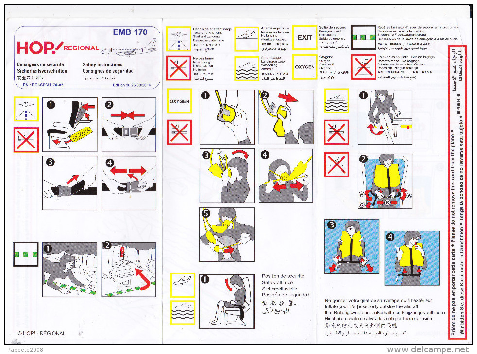 HOP ! Régional - EMB 170 / Consignes De Sécurité / Safety Card - Fichas De Seguridad