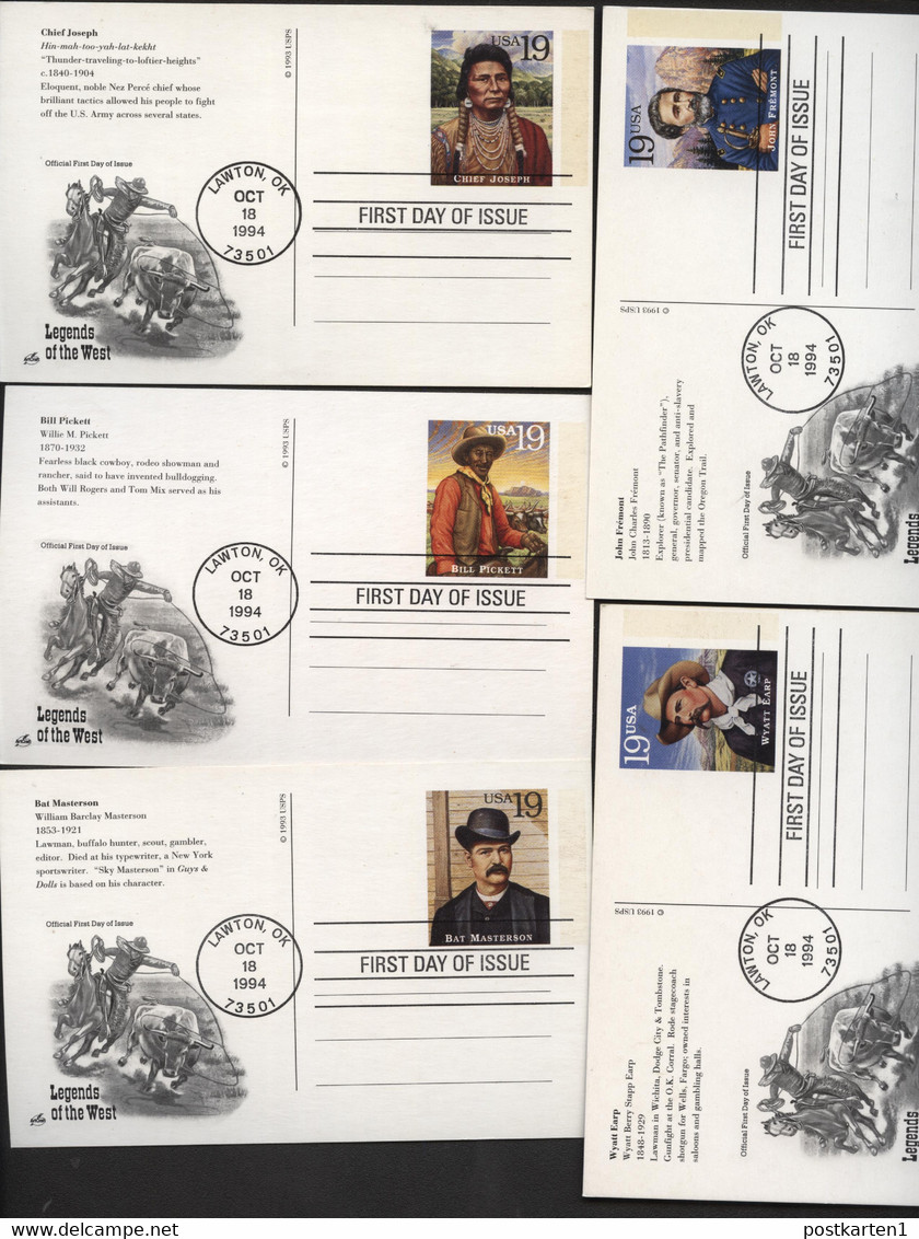 UX178-197 LEGENDS OF THE WEST Postal Cards FDC Artcraft Lawton OK 1994 Cat.$35.00 - 1981-00